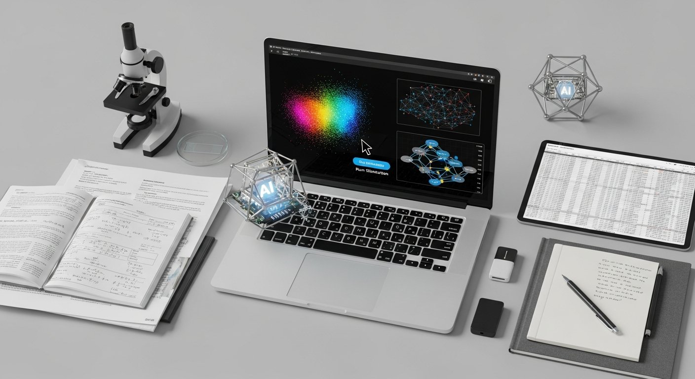 Illustration: AI system analyzing research data and charts, symbolizing technology and the future of work