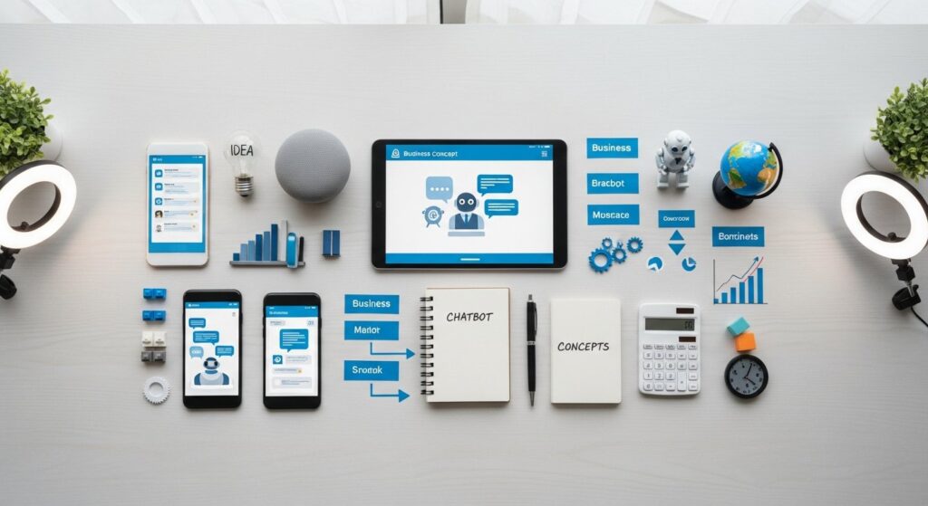 Illustration of an AI chatbot assisting business users, symbolizing technology and the future of work