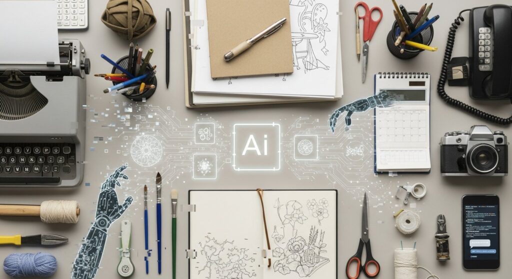 Conceptual illustration of AI automation putting jobs at risk in the future of work