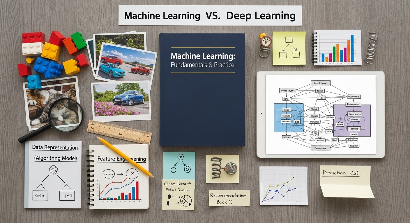 Illustration comparing deep learning and machine learning, highlighting AI trends for the future of work
