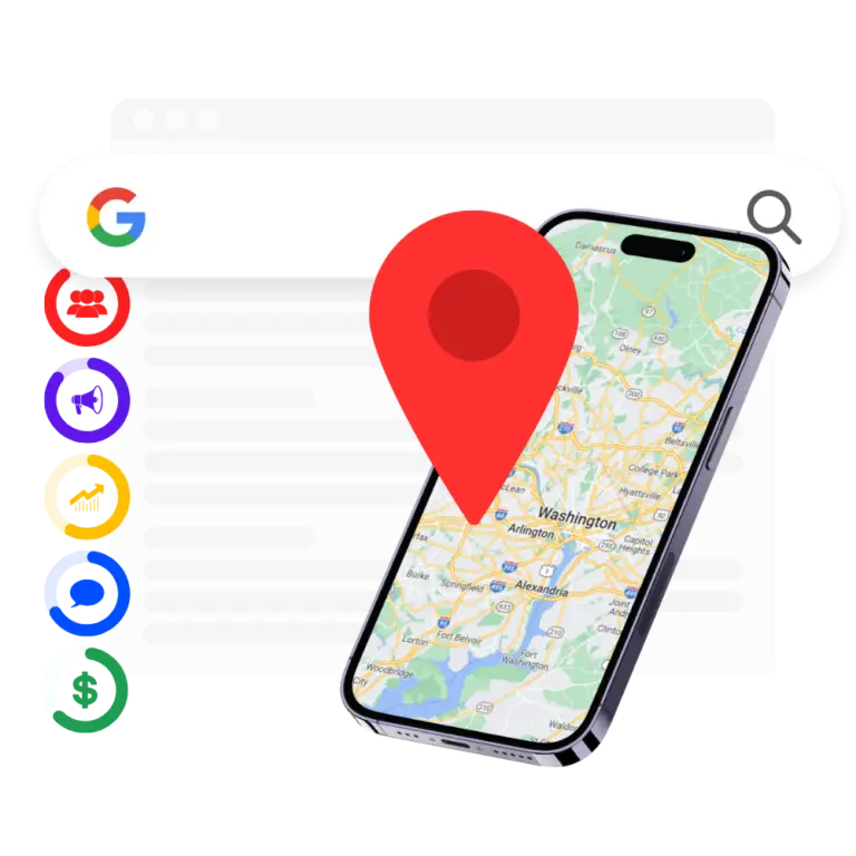 Smartphone displaying a local map with a red location pin, illustrating Google search results for HVAC SEO services.